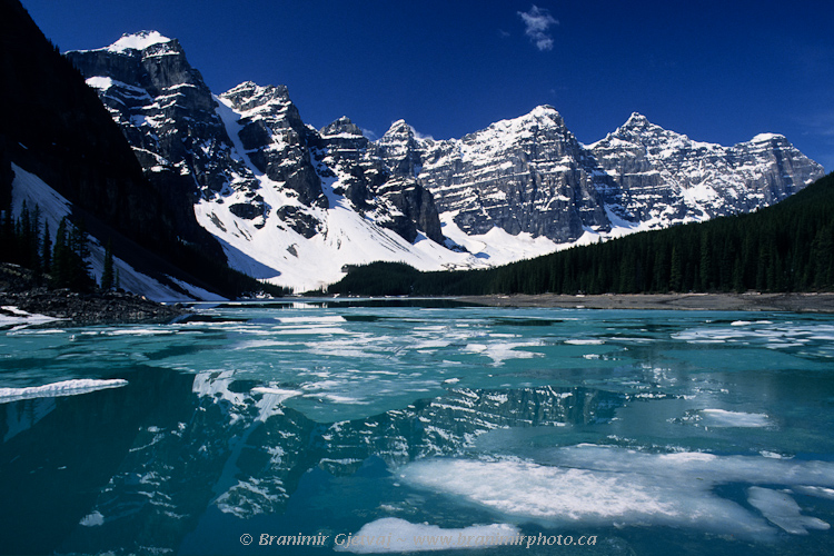 Spring thaw on Moraine Lake, Valley of the Ten Peaks, Banff National Park, Alberta