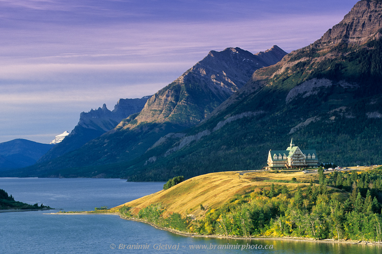 Sunrise on the Upper Waterton Lake with Prince of Wales Hotel, Waterton Lakes National Park, Alberta