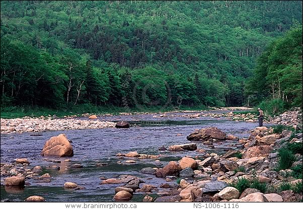 man fishing on Salmon River, Cape Breton Highlands National Park