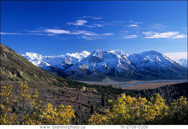 snow covered mountains and river valley, Kluane National Park