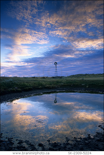 Windmill at sunset, Great Sand Hills, Saskatchewan