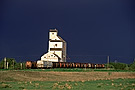 freight train and elevator after a storm, Saskatchewan